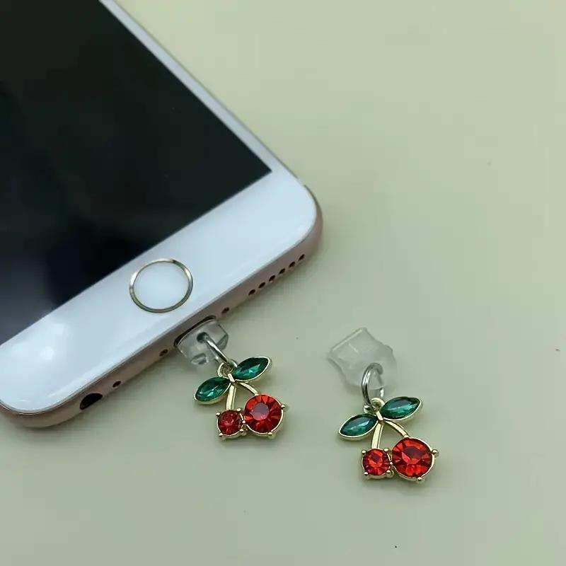 Cute Cherry & Leaf Design Mobile Phone Dust Plug, 1 Count Smartphone Charging Port Dust Plug, Phone Pendent Compatible with iPhone 5-14 Pro Max Type-C Phones