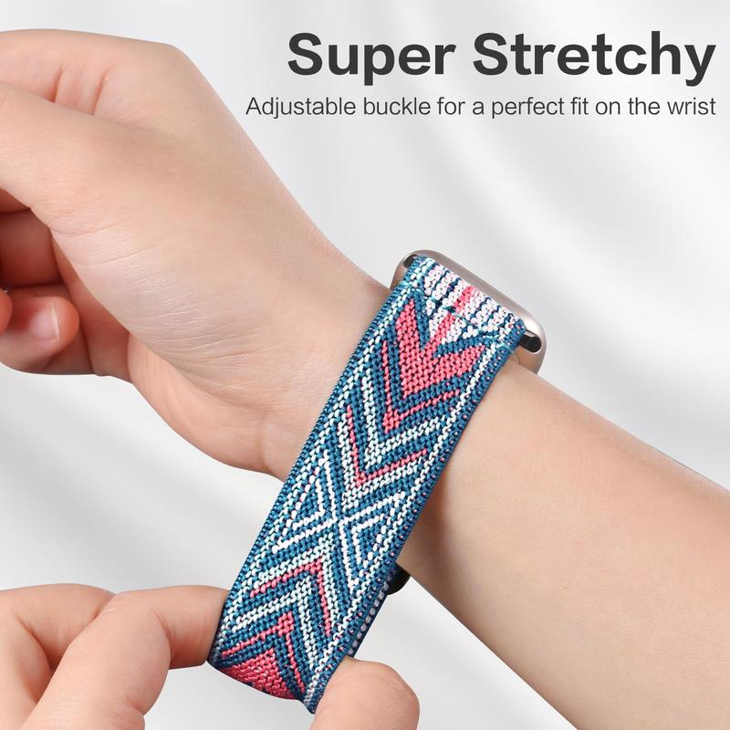 Spring Stretchy Solo Loop Nylon Watch Band for Summer (Band Only), 10pcs Soft Nylon Elastic Braided Smart Watch Bands for iWatch Series Ultra 9 8 7 6 5 4 3 2 1 SE, Smart Watch Band, Universal Fall Wearable Accessories for Men & Women