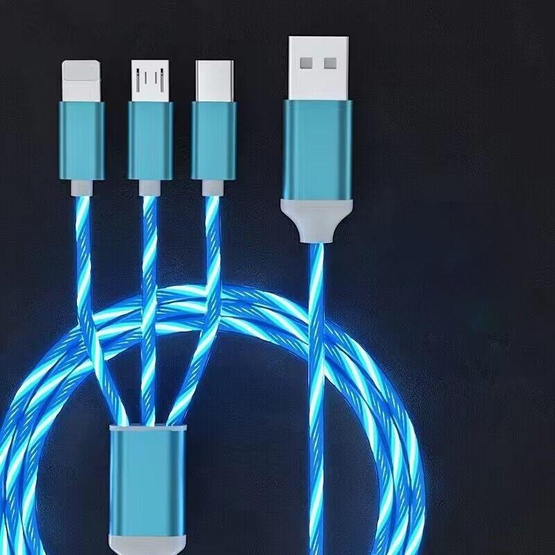 1m USB Charging Cable, Glowing LED Light Up Charger Cord, Type-C Charger Cable For iPhone Samsung Android