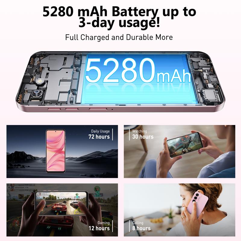 Xgody Unlock Phone Mate 60,6.79 Inch HD+ Screen Smartphone,4G Dual SIM Cheap Mobile Phones 4GB+ 128GB Expanded 1024G 5280mAh 21MP Camera T-Mobile Android Phone with Finger&Face Unlock Deep Pink