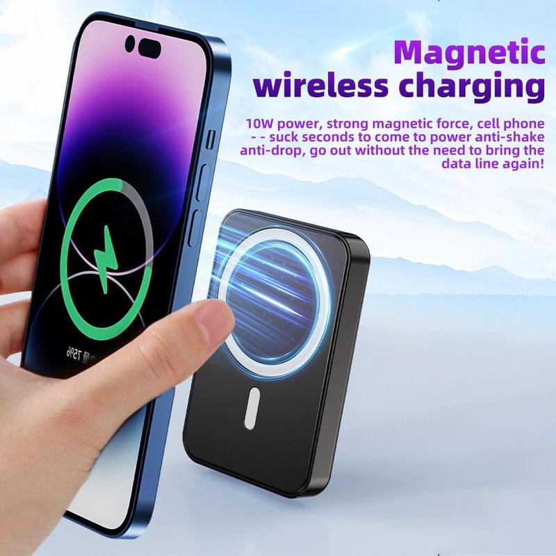 Magnetic Power Supply, 10000mAh Wireless Portable Charger with Folding Stand for iPhone 15 14 13 12, Intelligent temperature control