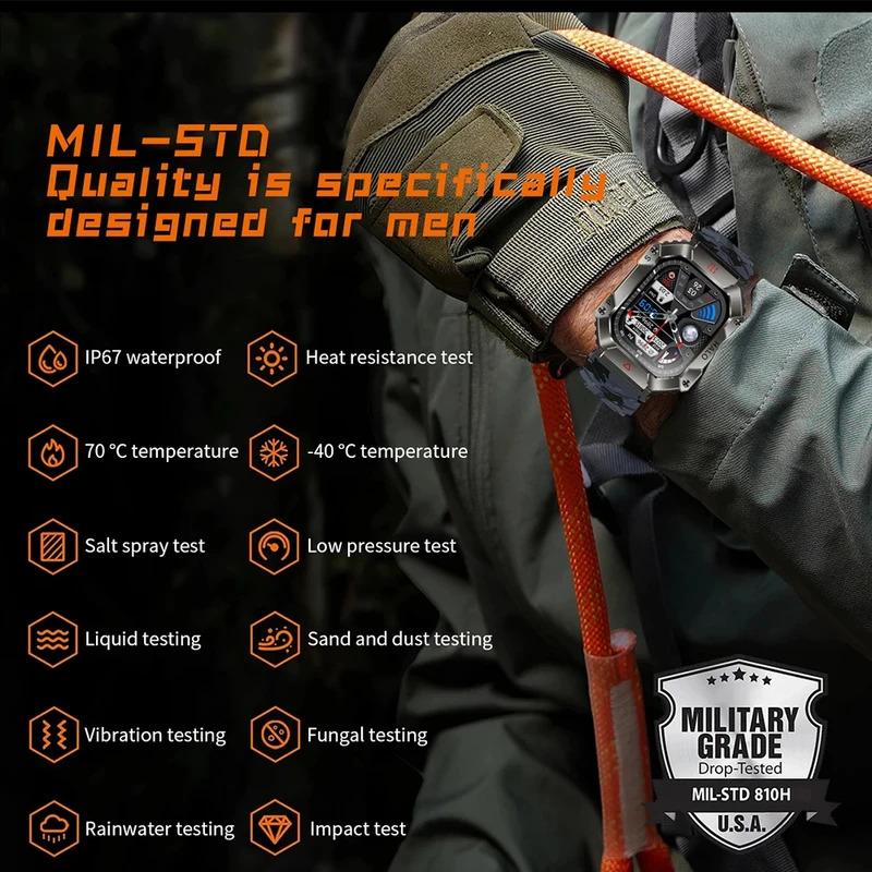 2024 New Men's Smartwatch 650mAh Large Battery Durable Men's Military Smartwatch Compass GPS Motion Trajectory Smartwatch Wearable Smartphone