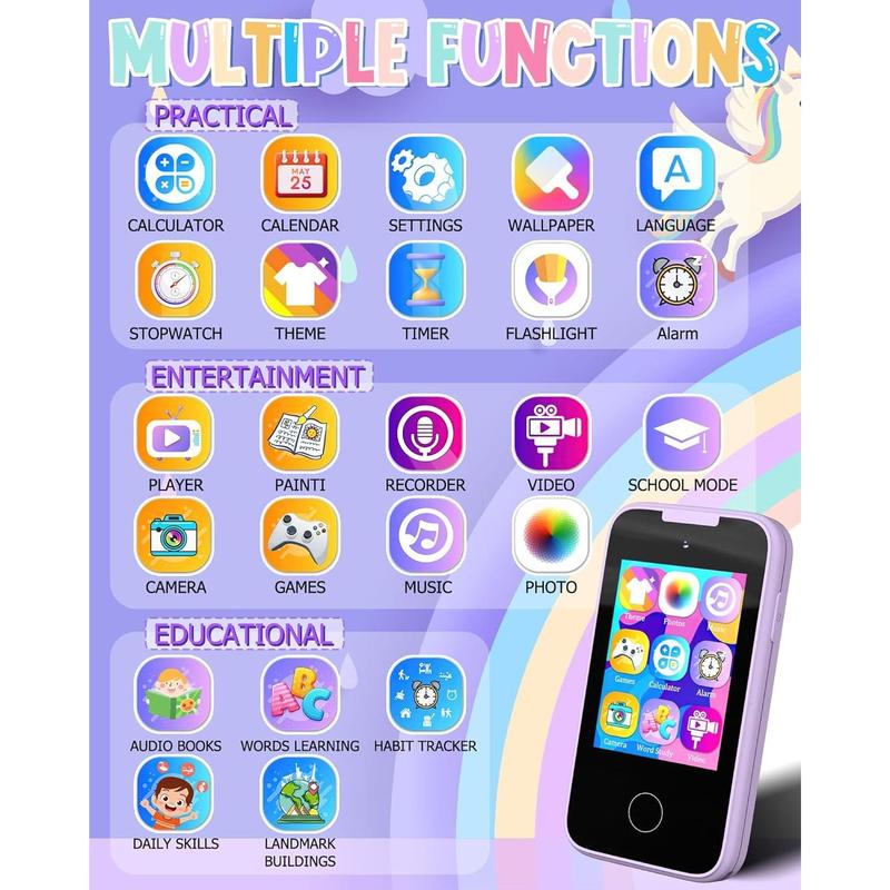 Kids Smart Phone Gifts for Girls 6-8 Year Old,Touchscreen Toy Cell Phone with Multi APPs 8G TF Card for Learning Play Christmas Birthday Gifts for Girls Age 3 4 5 6 7 8 9