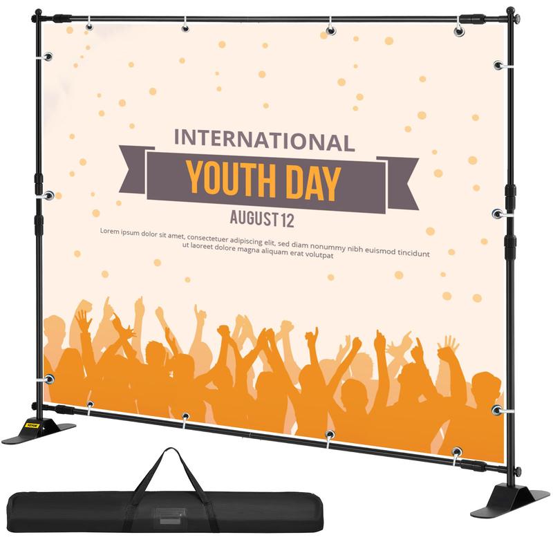 VEVOR 10 x 8 Ft Backdrop Banner Stand Adjustable Height and Width Newest Step and Repeat for Trade Show Wall Exhibitor Photo Booth Background Accessories Aluminum