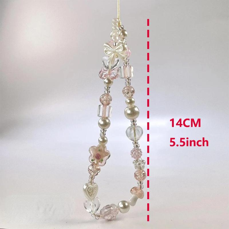 Cute Flower & Bead Decor Phone Strap for Smartphone, Y2K Design Phone Lanyard, Cell Phone Charm, Fashion Phone Accessories for Women & Girls Keychain, Phone Accessories, Phone Chain