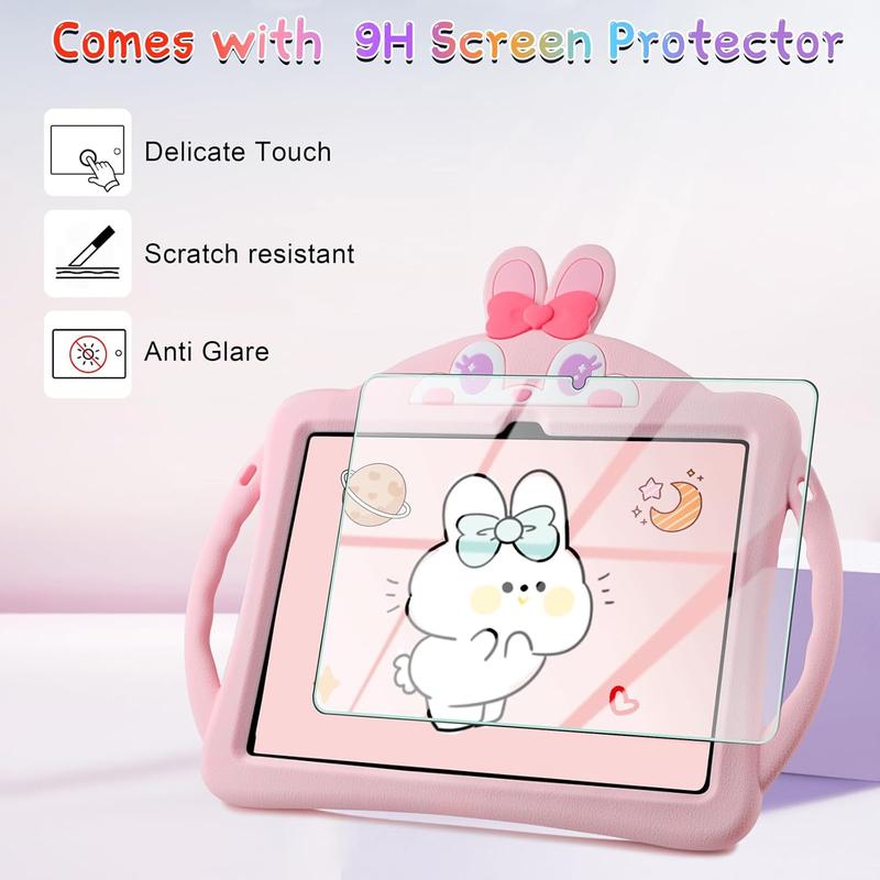 for Samsung Galaxy Tab A9 Plus Case for Kids Girls for Galaxy Tab A9+ Cases with Screen Protector Shoulder Straps Handle Rabbit Soft Silicone Tablet Cover for Galaxy Tab A9 Plus 11'' 2023-Pink