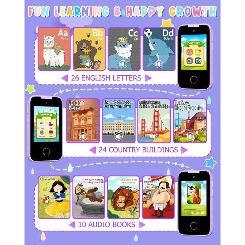 Kids Smart Phone Gifts for Girls 6-8 Year Old,Touchscreen Toy Cell Phone with Multi APPs 8G TF Card for Learning Play Christmas Birthday Gifts for Girls Age 3 4 5 6 7 8 9