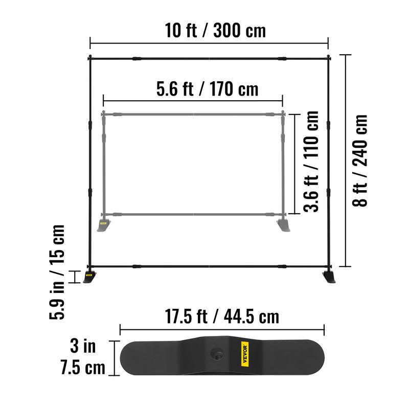 VEVOR 10 x 8 Ft Backdrop Banner Stand Adjustable Height and Width Newest Step and Repeat for Trade Show Wall Exhibitor Photo Booth Background Accessories Aluminum