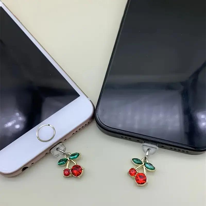 Cute Cherry & Leaf Design Mobile Phone Dust Plug, 1 Count Smartphone Charging Port Dust Plug, Phone Pendent Compatible with iPhone 5-14 Pro Max Type-C Phones