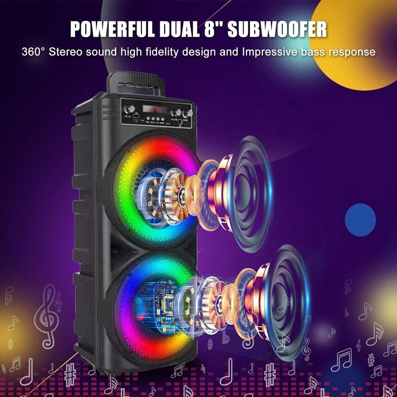 5000W Dual 8'' Bluetooth Speaker Sub Woofer Heavy Bass Sound System Party & Mic audio device sound  system