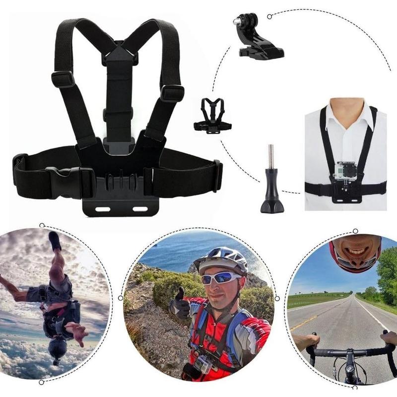 3 in 1 Universal Action Camera Accessories Kit - Head Strap Mount Chest Harness Selfie stick Compatible with Gopro Hero 13 12 11 10 9 8 7 6 5 AKASO EK7000 V50 Brave 7 Dragon Touch Action Camera