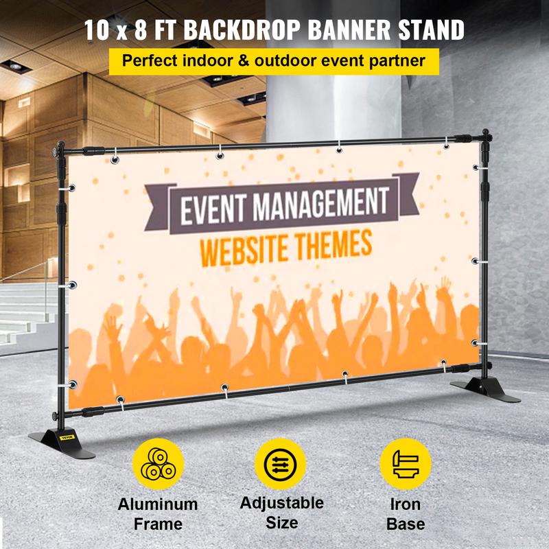 VEVOR 10 x 8 Ft Backdrop Banner Stand Adjustable Height and Width Newest Step and Repeat for Trade Show Wall Exhibitor Photo Booth Background Accessories Aluminum