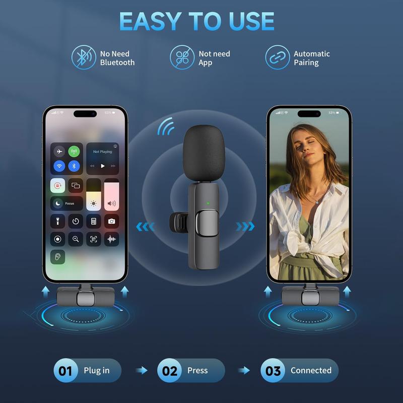 Wireless Lavalier Microphones for iPhone, Android Wireless Clip-on Microphones,Vlog Audio Usb Port for Smartphone,Professional Mic for Recording,interview,Live Streaming,Plug-Play