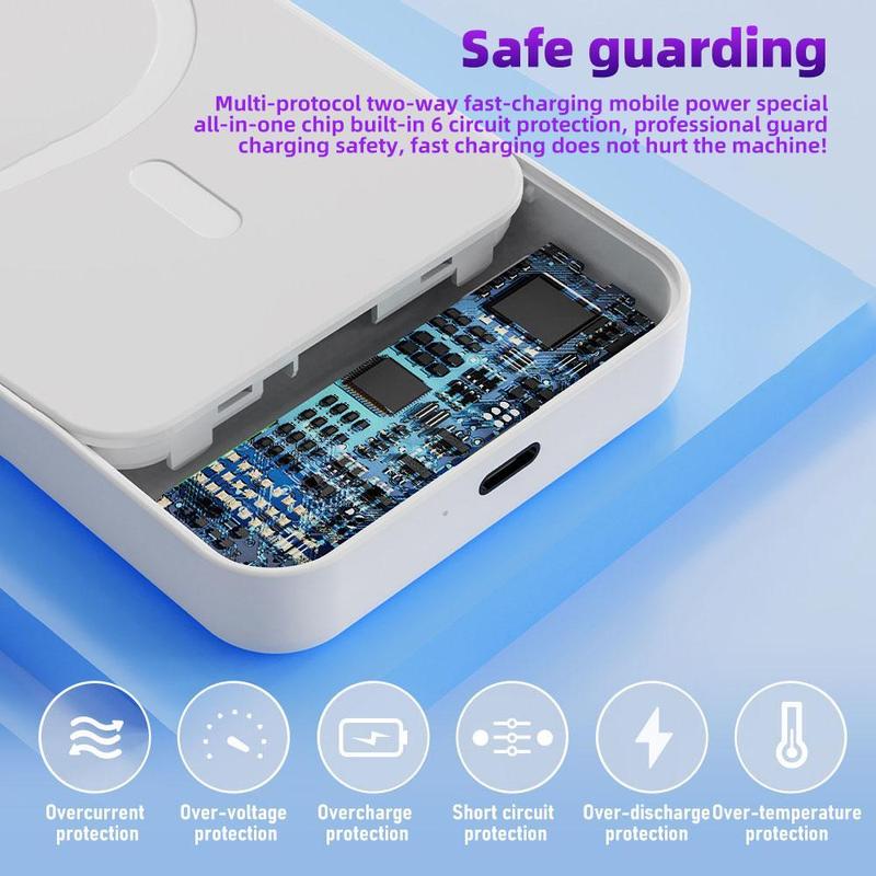 Magnetic Power Supply, 10000mAh Wireless Portable Charger with Folding Stand for iPhone 15 14 13 12, Intelligent temperature control