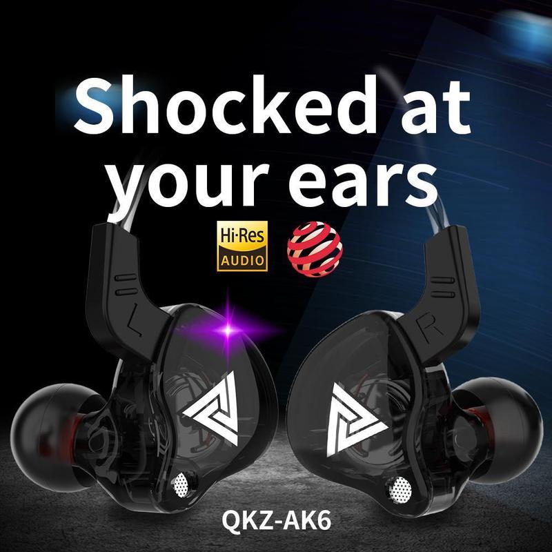 HIFI earphones QKZ AK6 Portable Wired In-Ear Earphone, Wired Headphones With Mic, HiFi Subwoofer Noise Cancelling Wired Earphones for Game Sports, 3D Stereo Sound Headphones For Gym & Sports & Game, Headphones 8D Audio, Electronic Audio Earbud