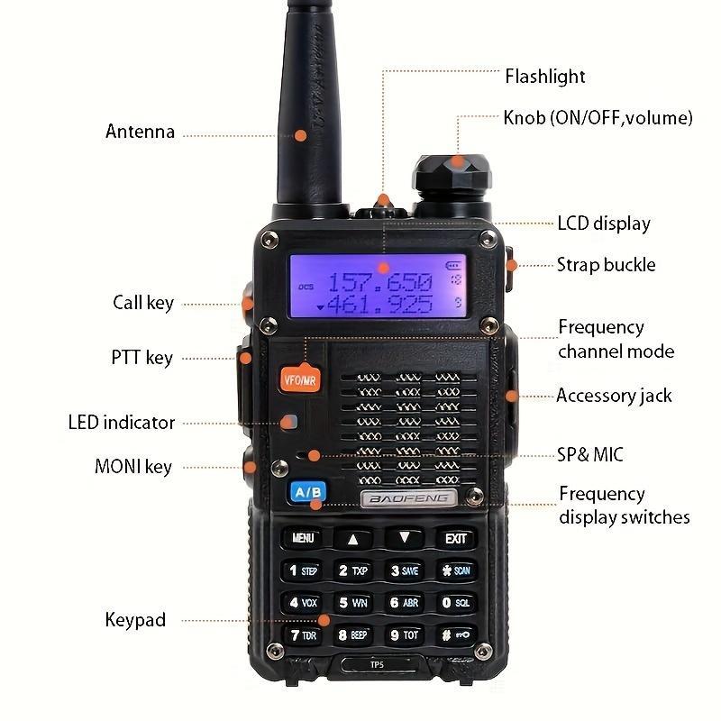 BAOFENG TP5 Handheld Walkie Talkie, 1 Count 5W Dual Band Two Way Ham Radio Transceiver, Long Range Portable Handheld Walkie Talkie