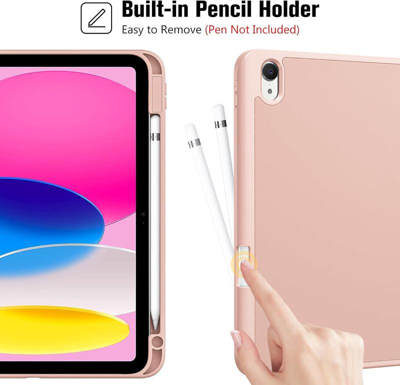 for iPad 10th Generation Case with Pencil Holder, iPad Case 10th Gen (2022 Model) 10.9 Inch iPad 10 Case, 10th Gen iPad Cases Cover with Pen Holder for iPad 10th Generation -Rosegold