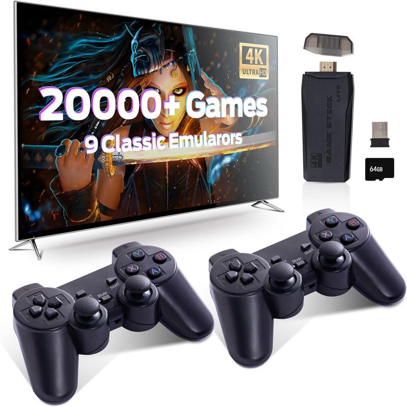 4K Wireless Retro Game Console,Retro Play Game Stick,Nostalgia Stick Game 4K HDMI Output,Plug and Play Video Game Stick Built in 20000 Games + (64G) sd Card (20,000 Retro Games)