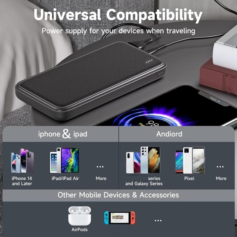 Portable Charger Power Bank 10000mAh, Slimmest External Phone Battery Pack Powerbank for iPhone 15 14 13 12 11,  Galaxy S23 S22 S21, Pixel, iPad, Portable Fan, Heated Vest   Jacket   Scarf, etc