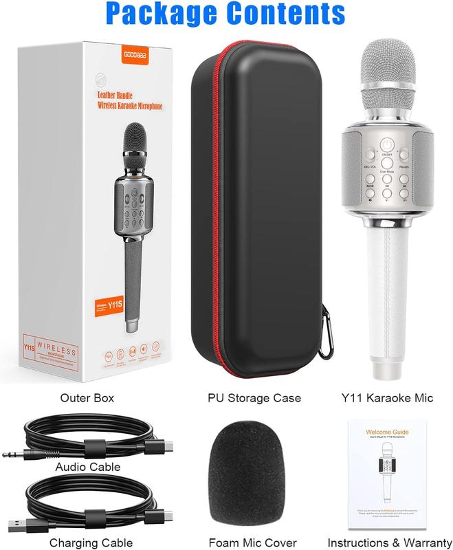 Karaoke Microphone, Wireless Bluetooth Rechargeable Mic with Stereo Speaker, Reverb｜Duet Mode｜Recording｜Vocal Remove, Compatible with All Smartphones Easy-to-use for Adults & Kids Audio Portable Ktv