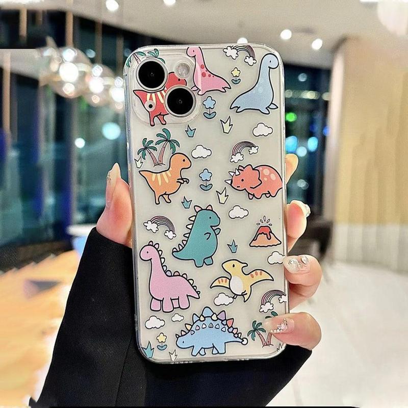 Cartoon Dinosaur Pattern Cellphone Case for Summer, Cute Shockproof Decorative Phone Protector Cover, Cute Phone Cases, Phone Accessories Compatible With iPhone Series