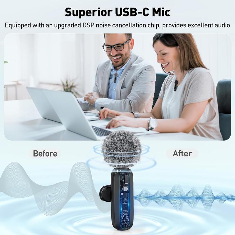 USB C Lavalier Microphone Wireless Mini Mic for Type-C Android Phone Tablet PC Video Recording Clip-on Mics with Rotatable Clip&Denoise Recording, Ideal for Vlog Tiktok Youtube Podcast Content Creator