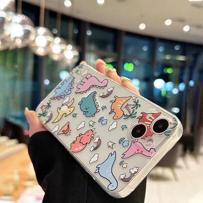 Cartoon Dinosaur Pattern Cellphone Case for Summer, Cute Shockproof Decorative Phone Protector Cover, Cute Phone Cases, Phone Accessories Compatible With iPhone Series