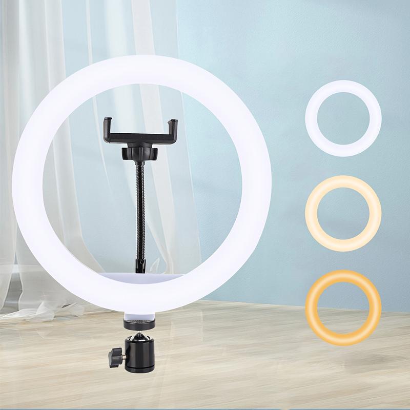 12inch LED Ring Fill Light Set, 3 color modes, adjustable brightness, USB-powered - includes retractable tripod and phone stand for video, photography, makeup and live streaming