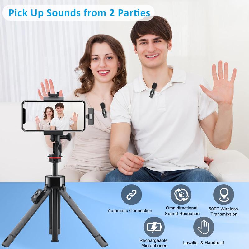 3 in 1 Wireless Microphone, Compatible with Android Smartphones, iPhone(including iPhone 15), Laptops, Camera , fully Upgraded Wireless Lavalier Microphone, Active Noise Reduction Chip