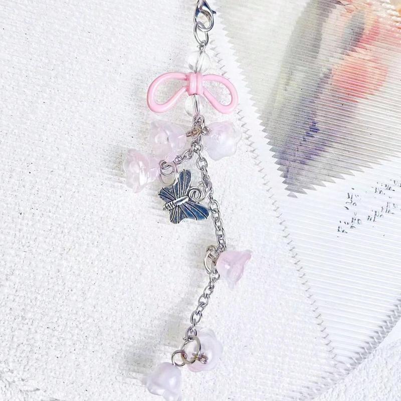 Butterfly & Flower Design Phone Chain, 1 Count Creative Phone Lanyard, Fashion Phone Charm for Women & Girls, Mobile Phone Decoration Accessories