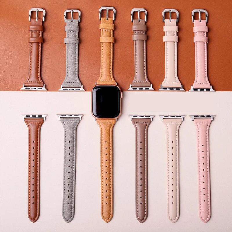 Fashionable Ultra-thin PU Leather Watch Band, 1 Count Replacement Watch Band Compatible with Apple Watch Series 9 8 7 6 5 4 SE Ultra, Smart Watch Accessories