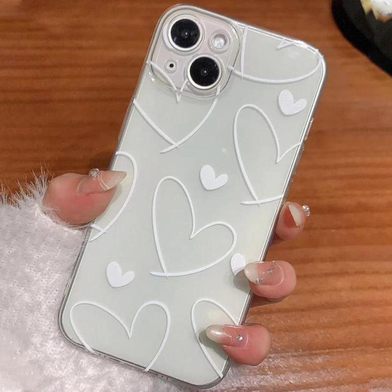 Heart Pattern Clear Cellphone Protector, Shockproof Decorative Smartphone Protective Cover, Cellphone Accessories Compatible With iPhone XR XS Max 11 12 13 14 15 Plus Pro Max, Smartphone Protective Accessories