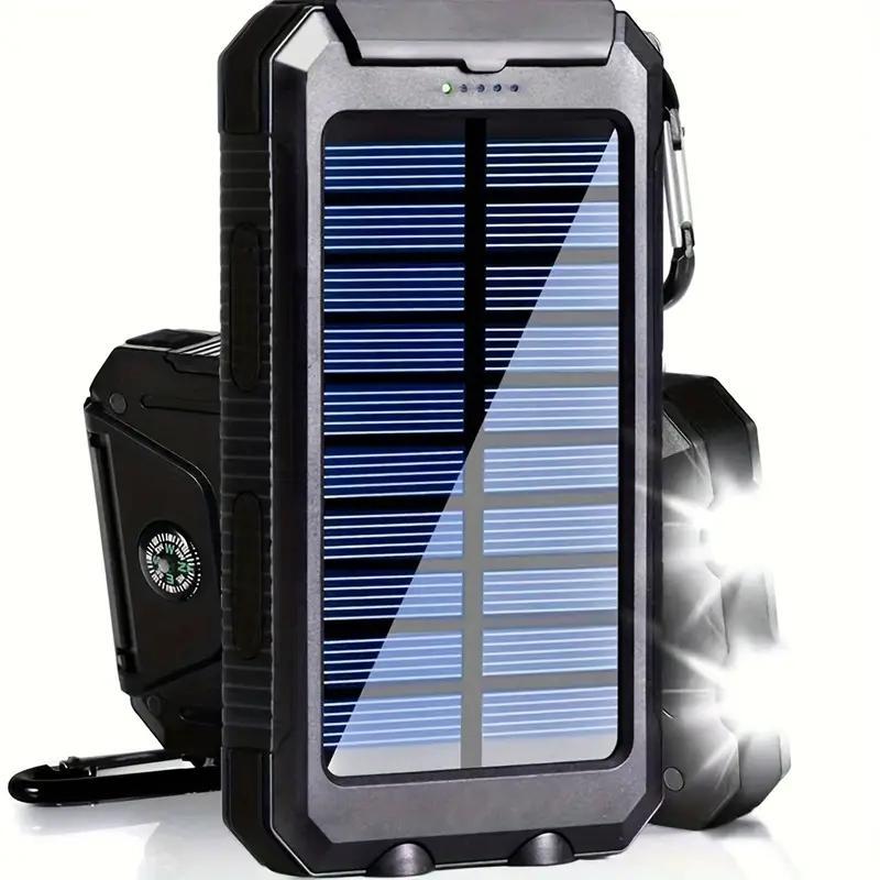 10000mAh Portable Solar Power Bank, 1 Count Solar Powered Power Bank with Dual LED Flashlights & Compass, Outdoor Emergency Use Power Bank for Camping Hiking