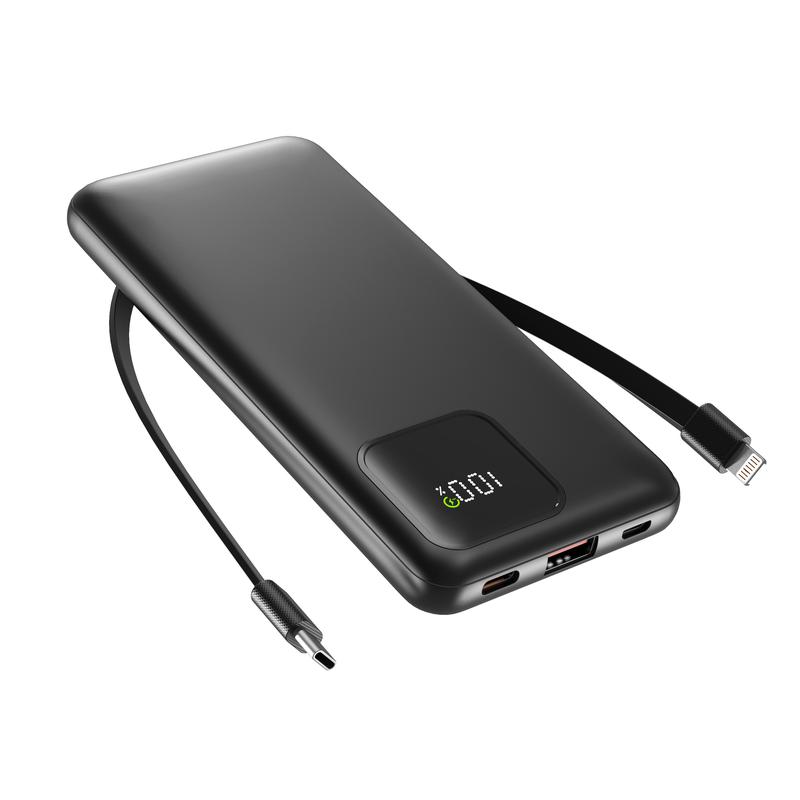 Portable Charger with Built-in Cables,Portable Charger with Cords Wires Slim 10000mAh Travel Battery Pack 4 Outputs 2 Inputs 22.5W Fast Charging Power Bank for Samsung Google Pixel LG Moto iPhone iPad