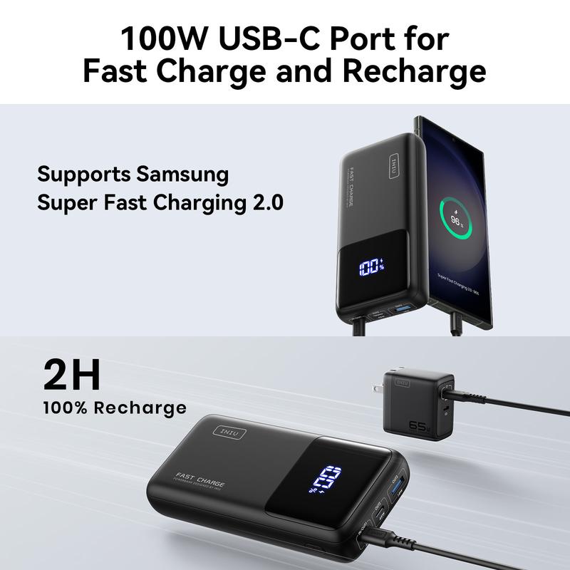 INIU Power Bank, 25000mAh 100W USB C Laptop Portable Charger, PD QC Fast Charging 3-Output External Battery Pack for Laptop MacBook Dell XPS iPad Tablet Steam Deck iPhone 16 15 14 13 Pro Samsung S22 etc Chargeable Smartphone Device