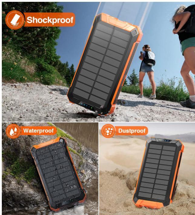 Solar Power Bank,Portable Charger 10000mAh Waterproof Wireless Charger Power Bank,LED Flashlights Built-in 4 Cables Six-Outputs 15W for iPhone 15 14 13 12 11 Samsung S23 S22 S21 iPad Tablet Accessories Charging Chargeable