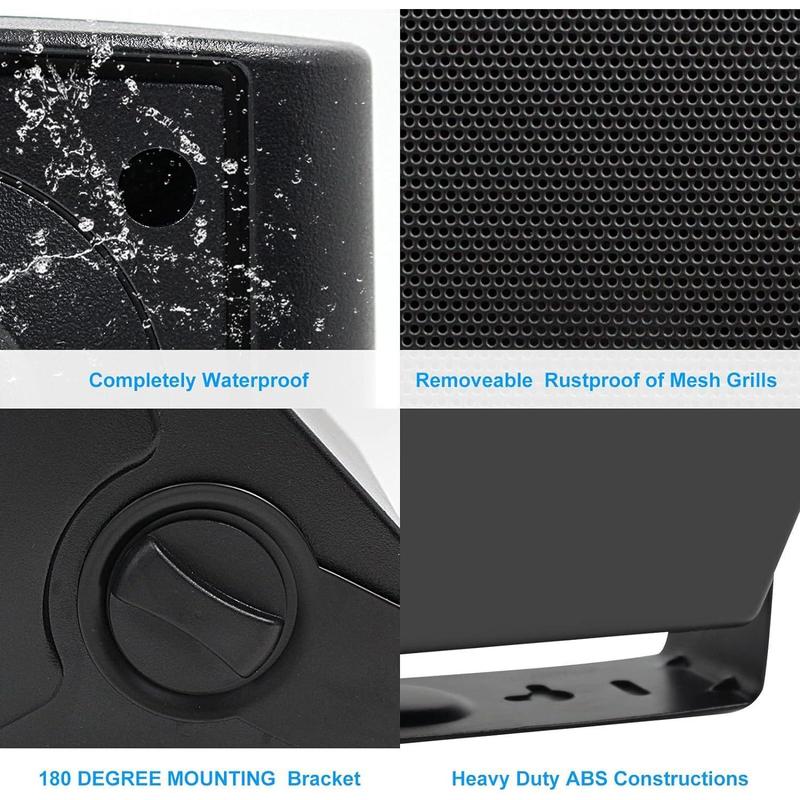 Herdio Waterproof Active and Passive Wired Bluetooth Outdoor Paired Speaker - 4 inch 5.25 inch 6.5 inch (Black white)