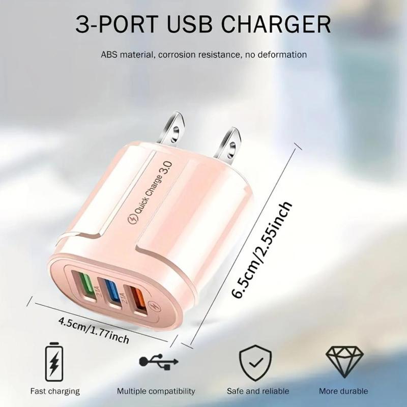 Wall Charger with 3 USB Ports, USB Charging Adapter, Multi-functional Charging Adapter for Phone Tablet