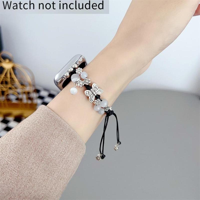 GIROUETTE Butterfly & Beads Decor Watch Band, 1 Count Fashionable Watch Band for Women, Wearable Accessories Compatible with Apple Watch Series 9 8 7