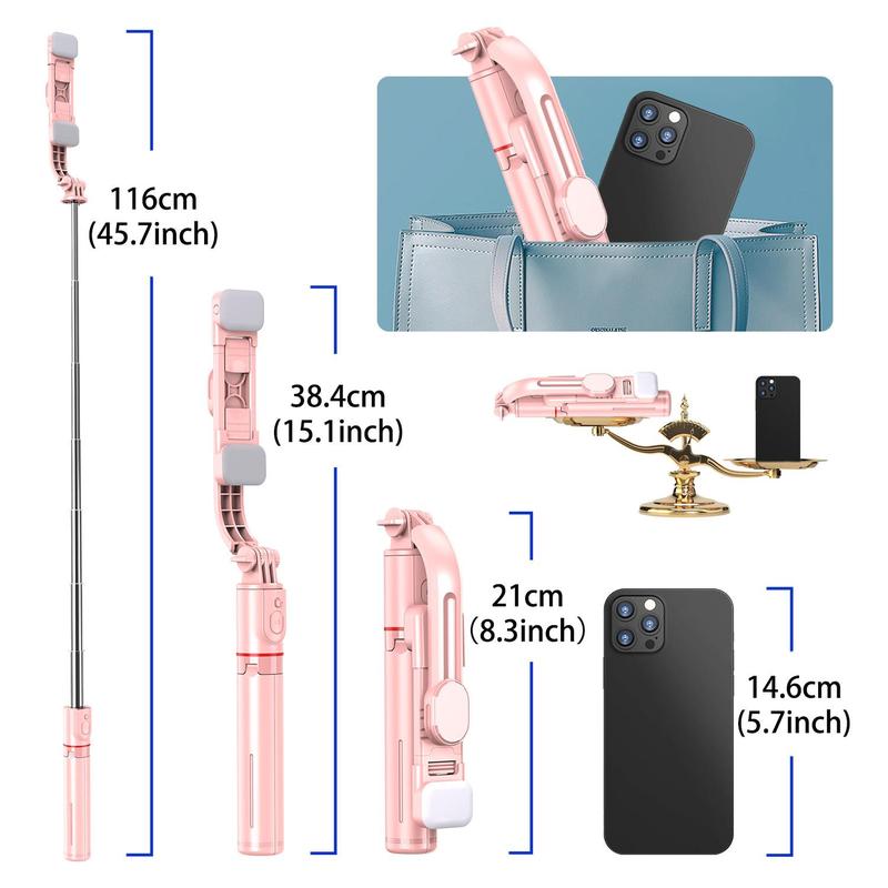 Wireless Remote Control Selfie Stick Tripod for Smartphone with Fill Light, Summer Adjustable Phone Tripod Stand with LED Selfie Light, Cellphone Selfie Light, Phone Accessories, Tripod with Light, Smartphone Accessories