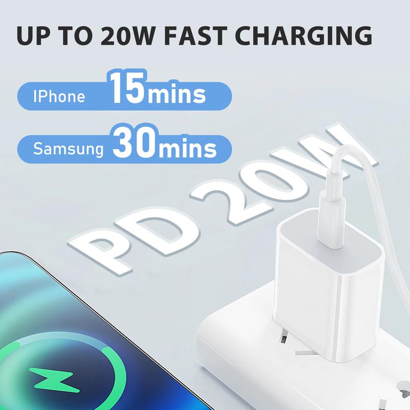 4Pcs 20W Fast Charger with 6FT USBC to Lightning Cable for iPhone, Super Fast USB C Charger  and Cord for iPhone 14 14 Plus 14 Pro Max, 13 12 11 so on