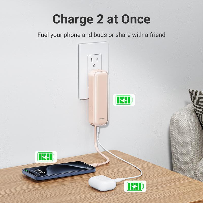 xCool CablePlug 3-in-1 Power Bank with Built-In Cable and Wall Plug, 5,000mAh Accessories Charging