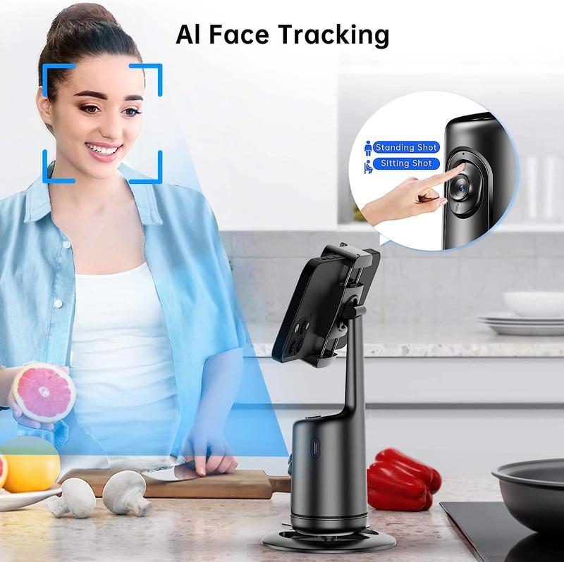 Auto Face Tracking Tripod, 360° Rotation Face Body Phone Camera Mount Smart Shooting Phone Tracking Holder for Live Vlog Streaming Video, No App Required