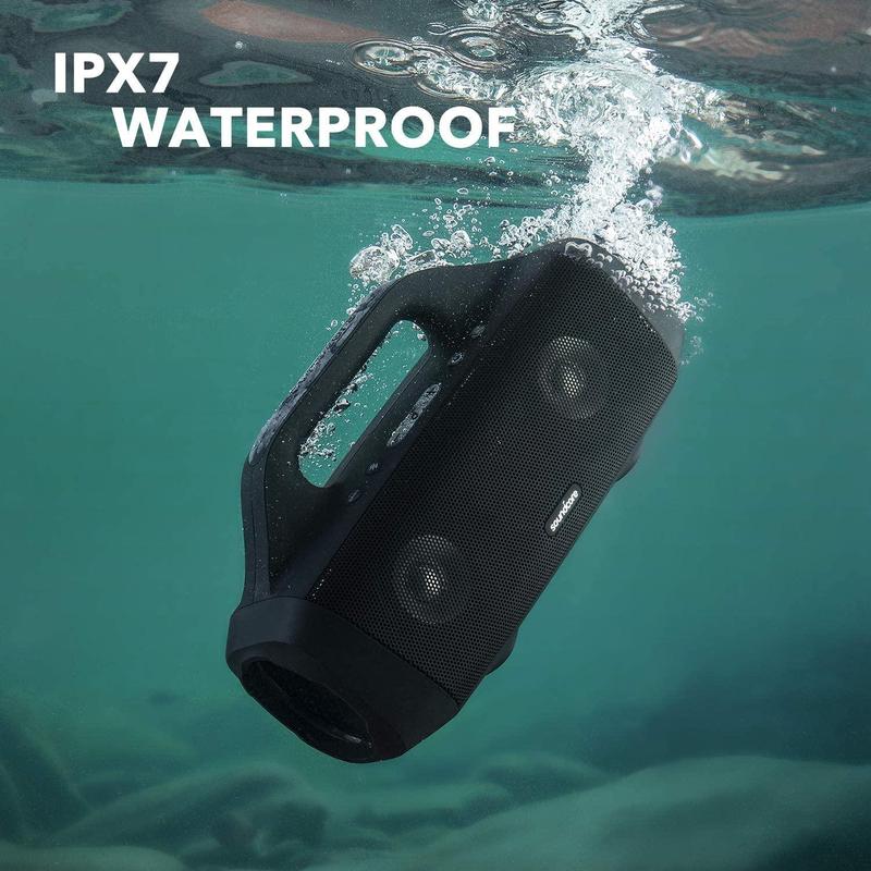 Soundcore Anker Motion Boom Waterproof Bluetooth Speaker with Titanium Drivers, BassUp Technology, IPX7, 24H Playtime, App, Built-in Handle, Outdoor Speaker for Camping, Pool, Beach, Backyard