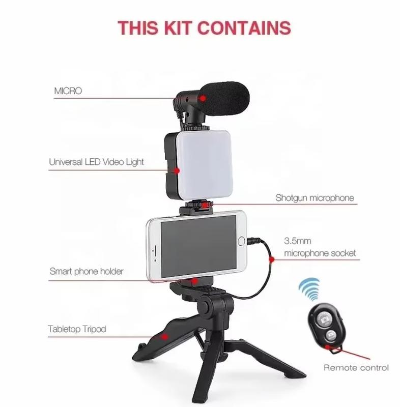 Pro-Level Video All-in-One Vlogging Kit with Tripod, Mic & LED Light for Smartphones