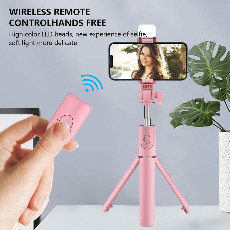 Portable Selfie Stick, 1 Count Wireless Remote Control Selfie Stick, Phone Tripod Stand for Travel, Selfie Accessories for iPhone & Android