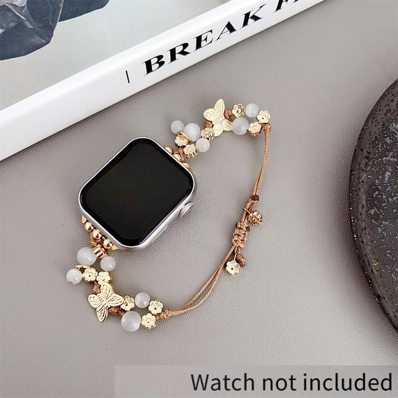 GIROUETTE Butterfly & Beads Decor Watch Band, 1 Count Fashionable Watch Band for Women, Wearable Accessories Compatible with Apple Watch Series 9 8 7