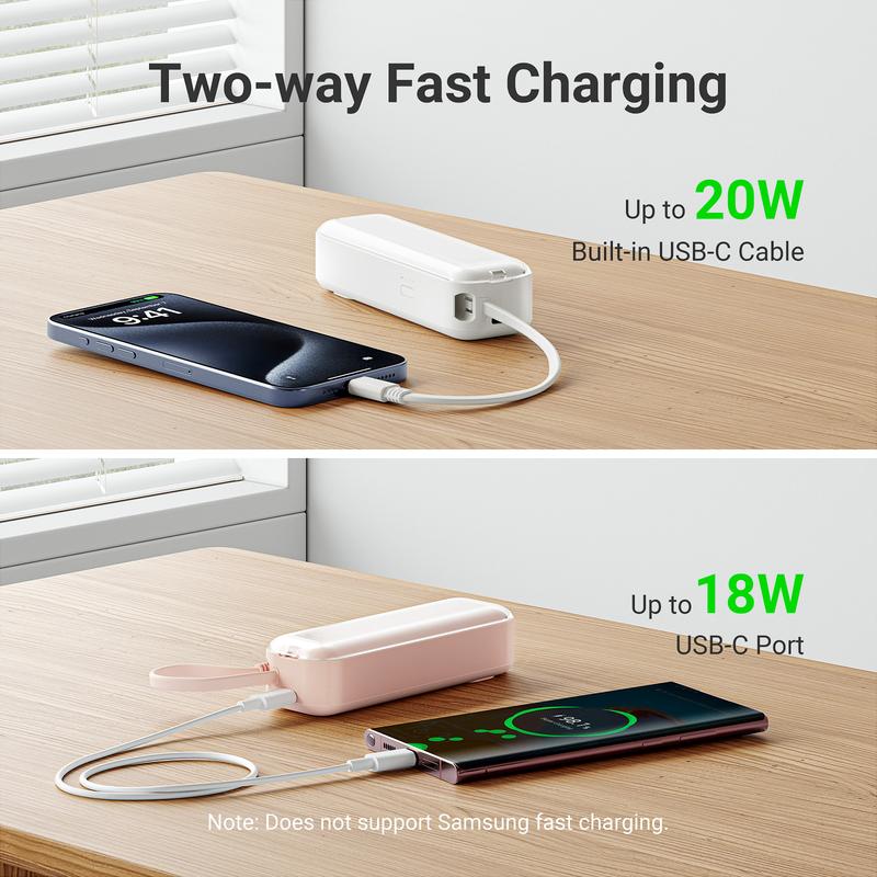 xCool CablePlug 3-in-1 Power Bank with Built-In Cable and Wall Plug, 5,000mAh Accessories Charging