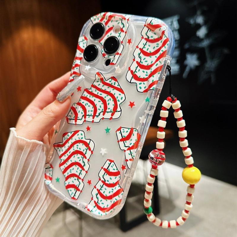 Cute Christmas Tree Cake Pattern Phone Case, Decorative Phone Protector Cover with Lanyard, Phone Accessories for iPhone 16 15 14 13 12 11 Pro Max