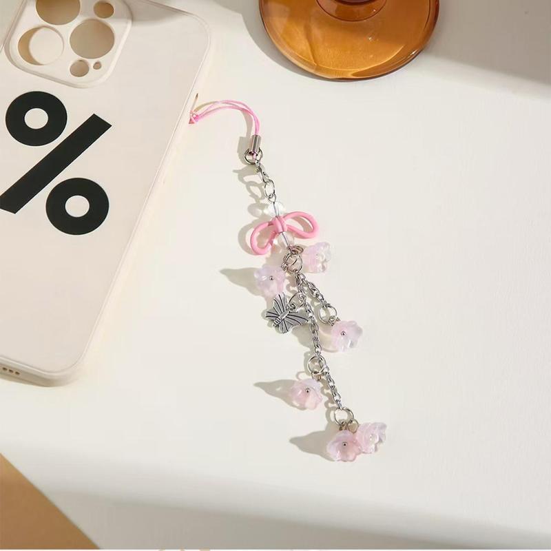 Butterfly & Flower Design Phone Chain, 1 Count Creative Phone Lanyard, Fashion Phone Charm for Women & Girls, Mobile Phone Decoration Accessories